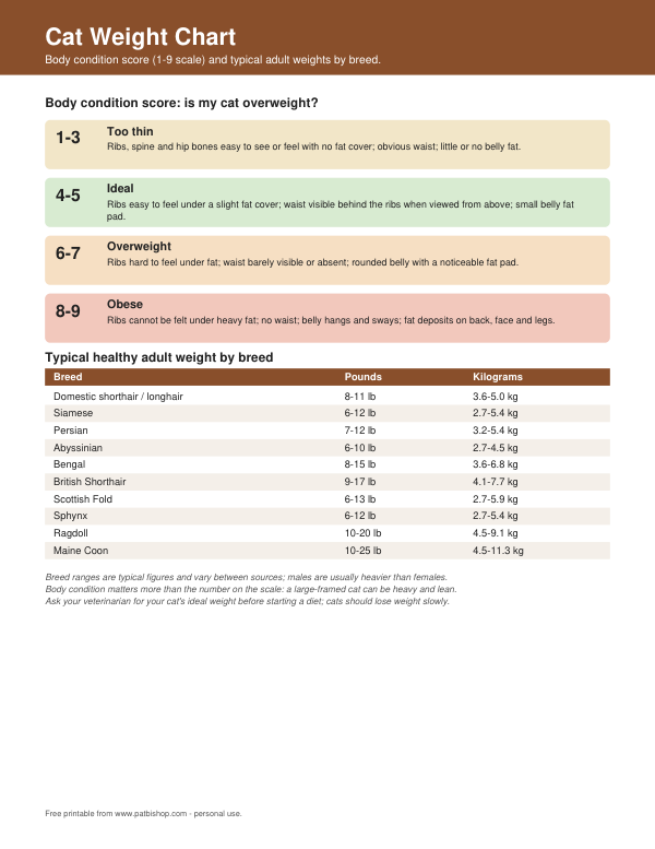 Preview of Cat Weight Chart and Weight Tracker (Printable)