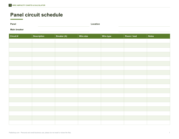 Preview of Printable Circuit Schedule Sheet